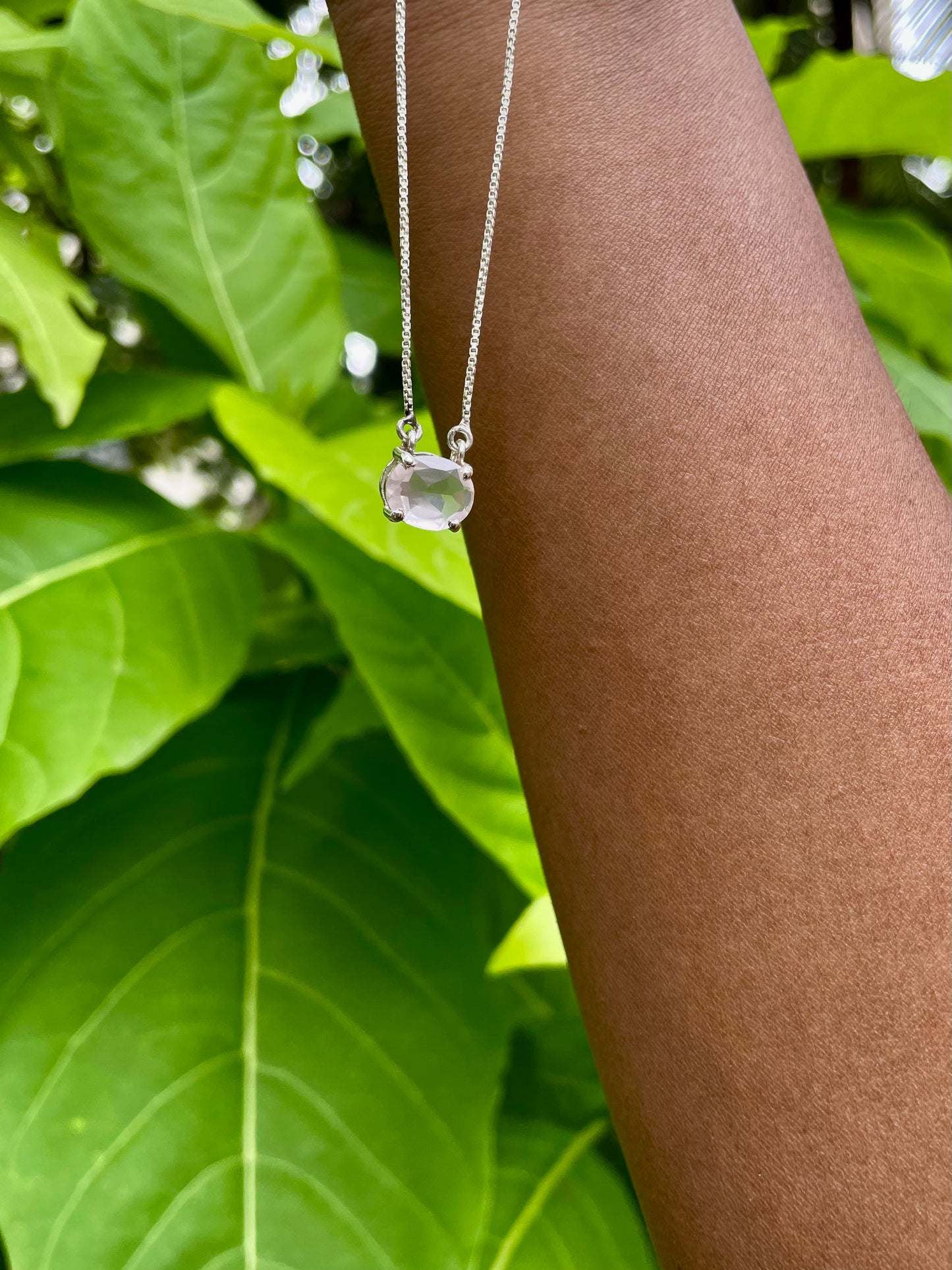 Rose Quartz Emerald Cut Necklace