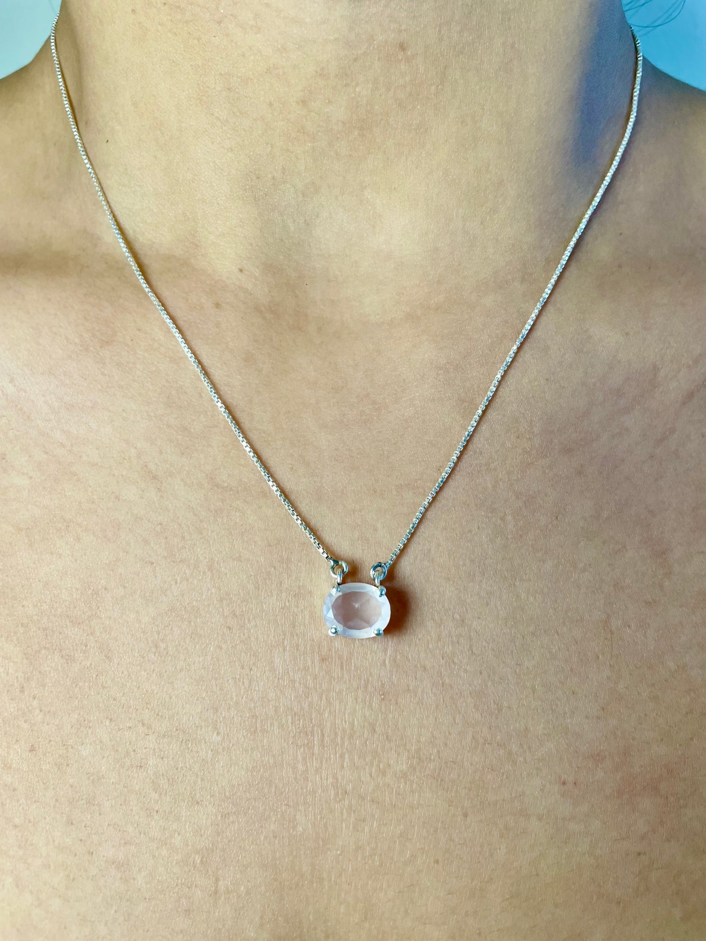 Rose Quartz Emerald Cut Necklace