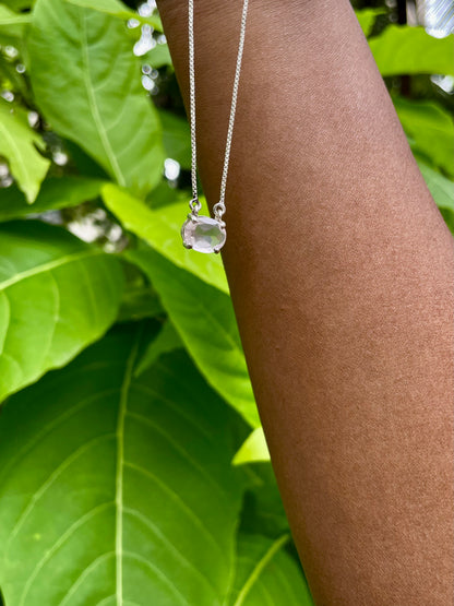 Rose Quartz Emerald Cut Necklace